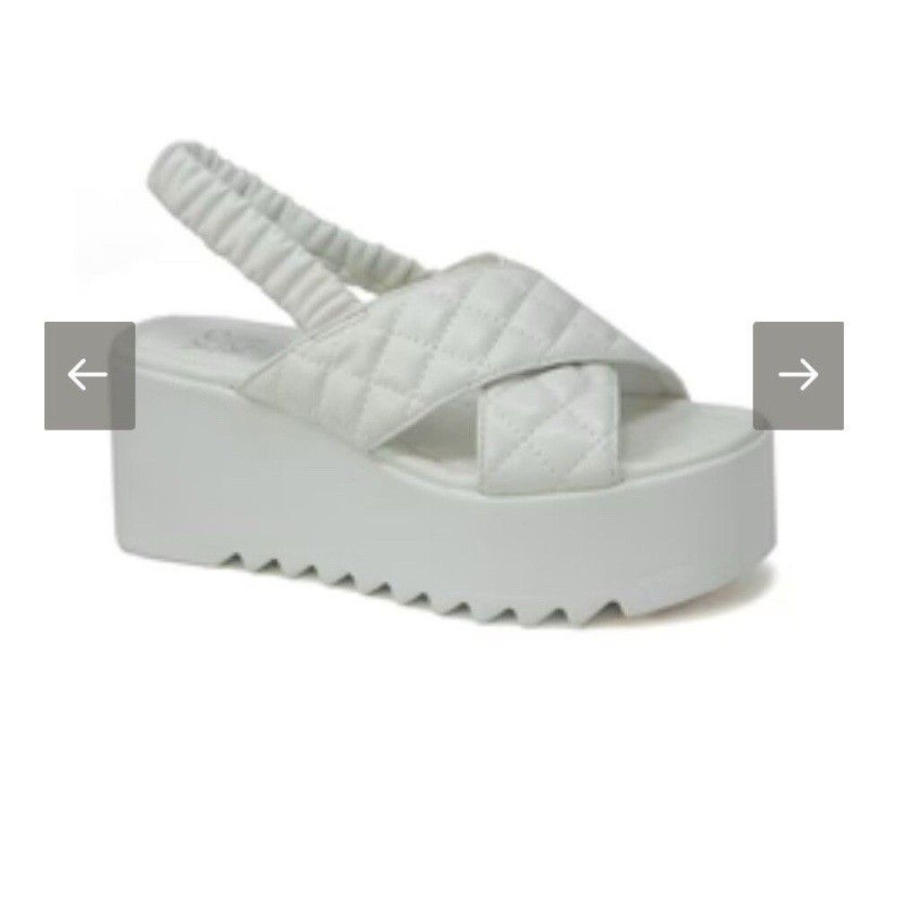 Yoki White Quilted Platform Slingback Sandals